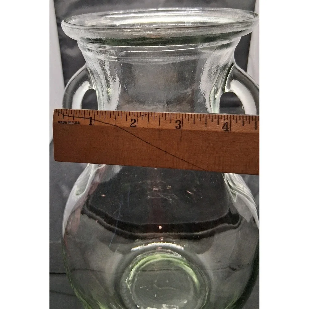 Vintage Hand Blown Clear Glass Amphora Vase Two Handles 10 Inch Rustic Decor